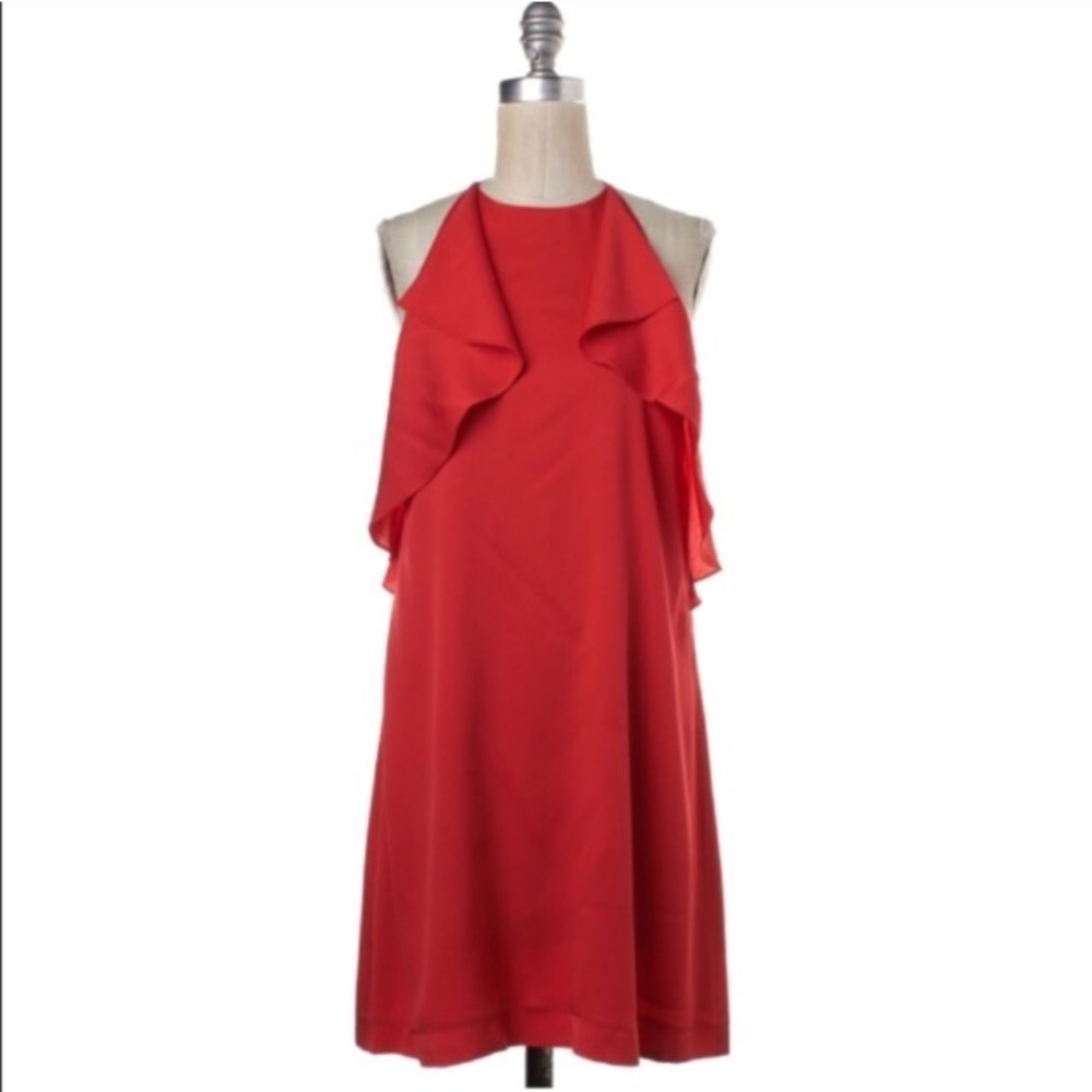 Theory coral red silk dress size 8